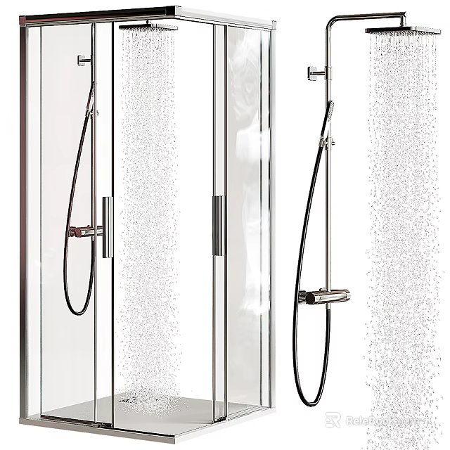 Modern Shower Sauna Interior Design With Glass Doors And Steam Shower Equipment 3d model 