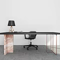 Black Office Desk With Marble Legs Copper Frame And Black Desk Lamp 3d model
