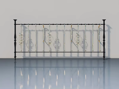 Black Wrought Iron Swing Door with Decorative Patterns and Reflective Surface 3d model