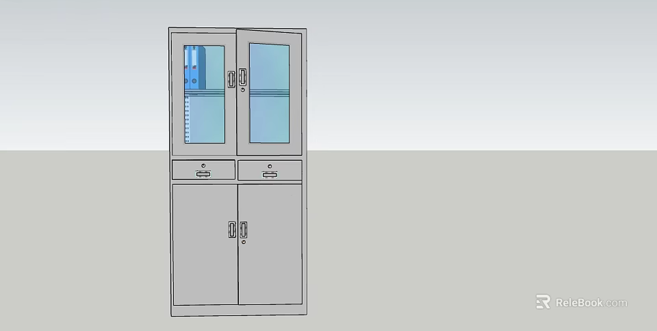 Elegant Modern Bookcase Design With Glass Doors Drawers And Storage Space 3d model 