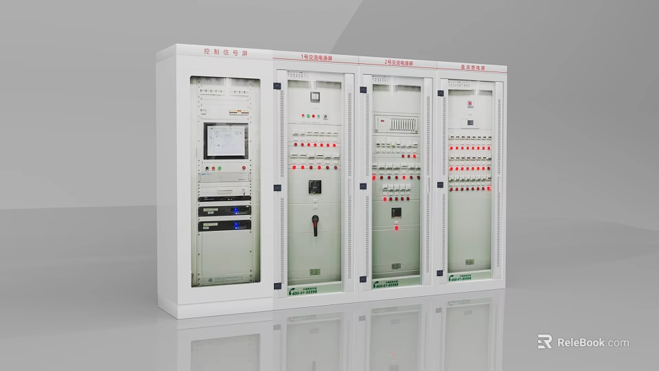 Industrial Control Cabinet With Multiple Panels Display Screen And Control Buttons 3d model 