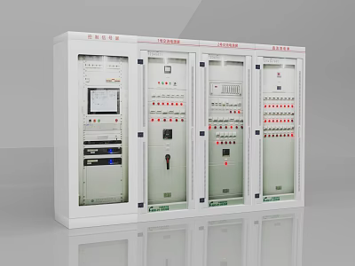 Industrial Control Cabinet With Multiple Panels Display Screen And Control Buttons 3d model