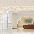 Modern Hotel Lobby Interior Design With Unique Ceiling Decor Reception Desk And Floor To Ceiling Windows