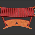 Traditional Chinese Architecture Model With Red Roof Orange Curved Structure And Lantern