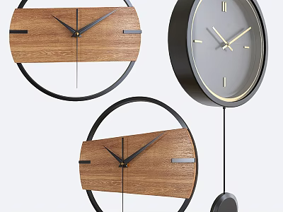Modern Wall Clocks With Wooden Panels And Metal Frames For Home Decor 3d model