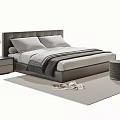 Modern Double Bed With Dark Headboard Silver Lamp Nightstand And Striped Blanket 3d model