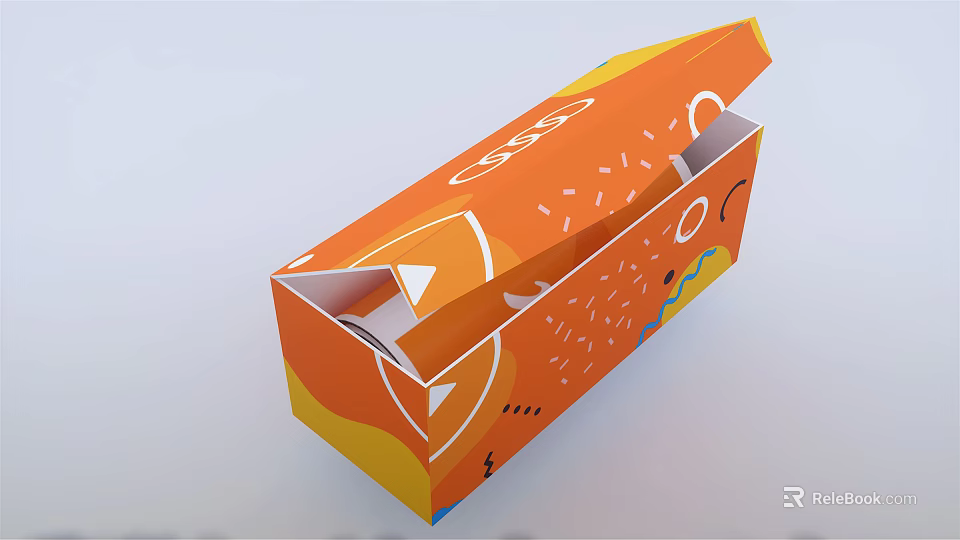 Orange Household Storage Box With Open Lid And Geometric Decorative Patterns 3d model