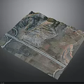 Detailed 3D Terrain Model With Roads Mountains And Farmland