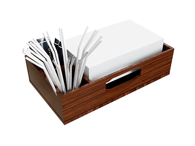 Organized Spice Bottles in Wooden Tray with White Straws and Storage Box 3d model