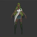 Elf Fantasy Character With Green Skin Pointed Ears Green Hair White Top Blue Skirt
