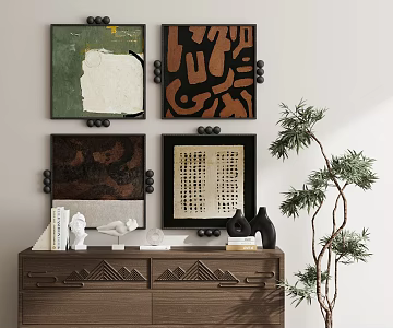 Modern Middle Ancient Style New Chinese Style Quiet Style Decorative Painting Hanging Painting Hanging Painting Combination Hallway Hanging Painting Study Hanging Painting Living Room Hanging Painting Furnishings Ornaments Green 3d model