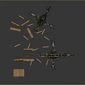 Twin Barrel Military Artillery Weapons With Stand And Ammunition Components