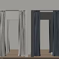 Modern Light and Dark Colored Fabric Curtains Hanging on Display Racks