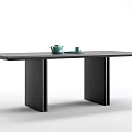 Modern Black Dining Table With Green Teapot And Cups On Top 3d model