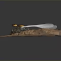 Rugged Desert Terrain With Military Vehicle Firing Missiles Kicking Up Dust Clouds