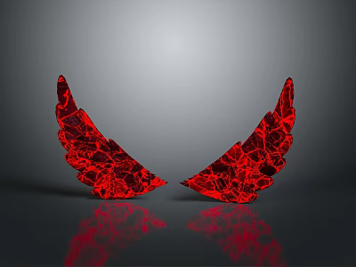 Red Cracked 3D Rendered Wing Shaped Decorations With Gray Background And Reflection 3d model