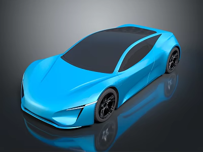 Shiny Blue Concept Car With Sleek Modern Design And Aerodynamic Body 3d model