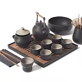 Black Ceramic Tea Set with Teapot Tea Cups Tea Tray and Accessories 3d model