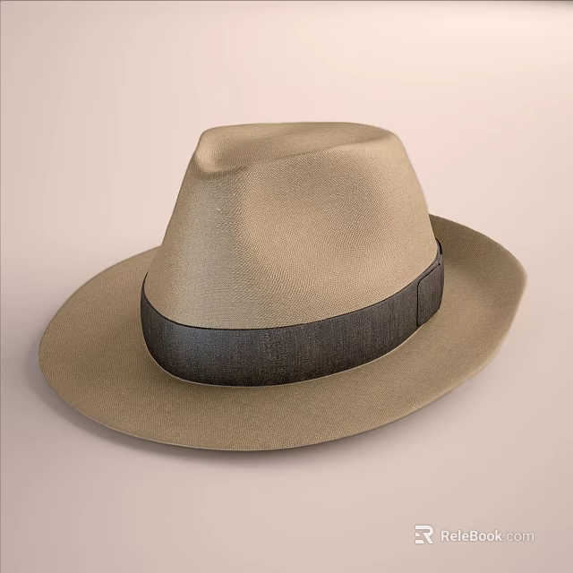 Elegant Beige Wide Brimmed Hat Featuring Dark Band Detail And Timeless Design 3d model 