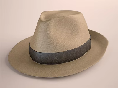 Elegant Beige Wide Brimmed Hat Featuring Dark Band Detail And Timeless Design 3d model