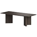 Dark Brown Wooden Dining Table With Solid Wood Top And Wide Legs Minimalist Design