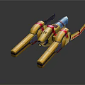 Futuristic Golden Twin Laser Cannon With Red Blue Accents And Mechanical Structure