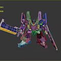 Blue And Purple Robot Game Movie Character With Mechanical Design Hammer And Sword