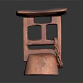 Handcrafted Wooden Stool With Geometric Cutout Design Curved Seat And Sturdy Base
