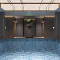 Modern SPA Sauna Interior Design With Swimming Pool Marble Walls And Green Plants