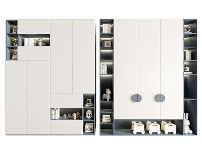 Modern Decorative Cabinet With White Gray Design Open Shelves And Decorative Items 3d model