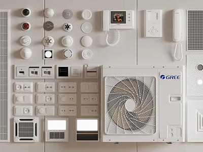 GREE Air Conditioner Fan with Multiple Control Components and White Design Elements 3d model