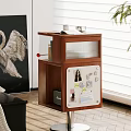 Wooden Modern Side Table With Layered Storage Clear Panel And Decorative Notes