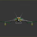 Sleek Green Silver Yellow Fighter Jet 3D Model With Blue Flames And Transparent Cockpit