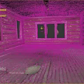 Dilapidated Wooden House Interior With Exposed Wooden Walls Wooden Floor Windows And Damaged Ceiling