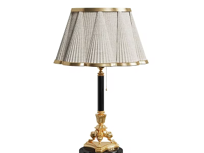 Elegant Table Lamp With Beige Fabric Shade Gold Trim Black Stem And Golden Decorative Base 3d model