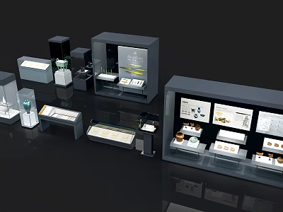 Tobacco and Liquor Store Interior With Glass Display Cabinets And Shelves For Products 3d model