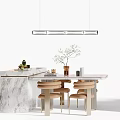 Island table and chair combination chandelier 3d model
