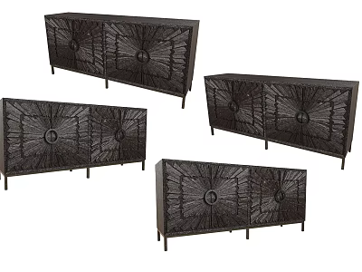 Elegant Decorative Cabinets With Intricate Sunburst Patterns And Metal Legs 3d model