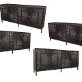 Elegant Decorative Cabinets With Intricate Sunburst Patterns And Metal Legs