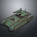 Green Military Tank With Turret Dual Cannons Tracks And Antenna