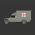 Military Green Ambulance Vehicle With Red Cross Markings And Warning Lights