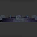 Ancient Magical Circular Platform With Glowing Blue Runes And Square Structures