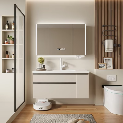 Modern Wall Mounted Bathroom Cabinet With Mirror Storage And Sink 3d model