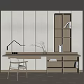 Modern Desk and Chair Combination Bookcase Study Desk Bookcase Single Chair Table Lamp Book Desktop Decoration 3d model