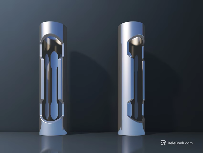 Silver Cylindrical Table Lamps With Modern Design And Hollow Geometric Patterns On Dark Background 3d model