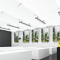 Elegant Banquet Hall Interior With Wavy White Ceiling Long Pendant Lights And Landscape Paintings