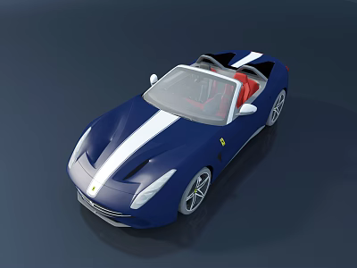 Blue Ferrari Convertible Sports Car With White Stripes And Red Interior 3d model