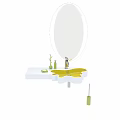 Modern Daily Washing Supplies Scene with Yellow Sink White Countertop Green Bottles and Mirror