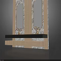 Modern Double Mirror Washbasin With Beige Textured Wall And Black Countertop
