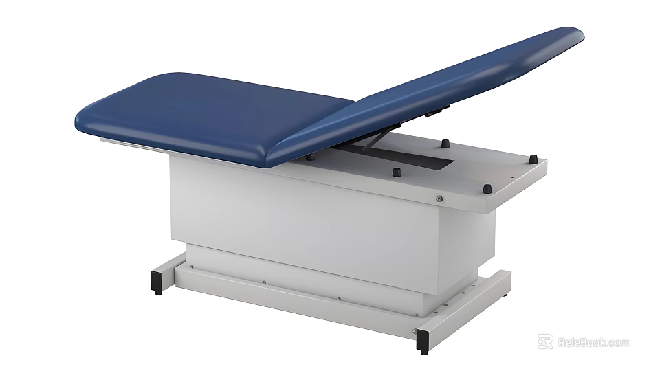Adjustable Medical Examination Table With Blue Mattress And Stable White Base Structure 3d model